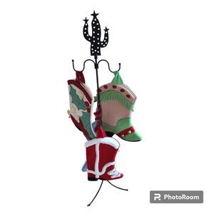 Wrought Iron Christmas Stocking Hanger Holder Stand Cactus Southwestern Design